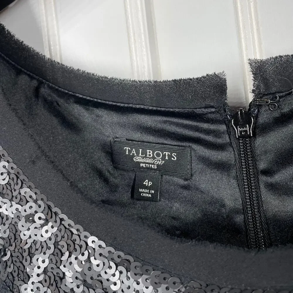 Talbots Women’s Black Sequin Cocktail Dress Back Zip Knee Length Size 4P - Picture 4 of 11